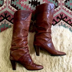 Vintage Knee High Heeled Leather Boots 8